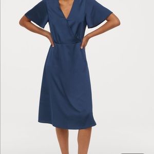 SATIN BLUE WRAP DRESS, NEVER WORN